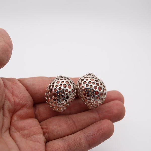 ANGELA CUMMINGS 1991 Perforations Free-Form Earrings In Solid .925 Sterling Silver