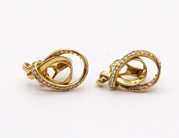 GUCCI 1970 Horse-Whip Clips Earrings In Solid 18Kt Yellow Gold & 1.68 Ctw Diamonds