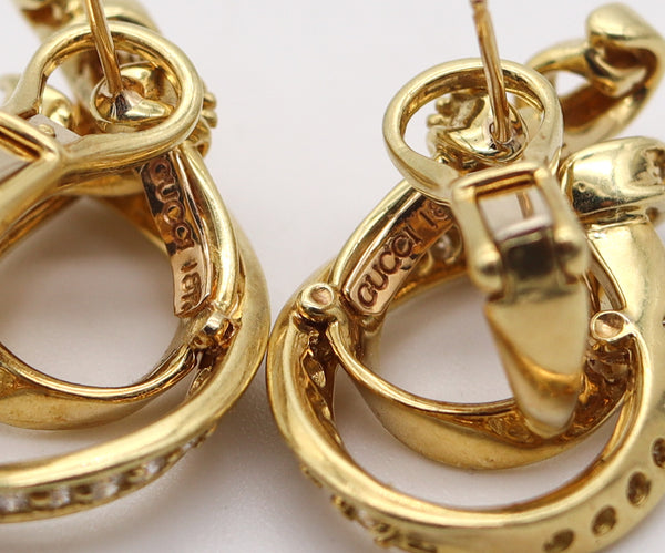 GUCCI 1970 Horse-Whip Clips Earrings In Solid 18Kt Yellow Gold & 1.68 Ctw Diamonds
