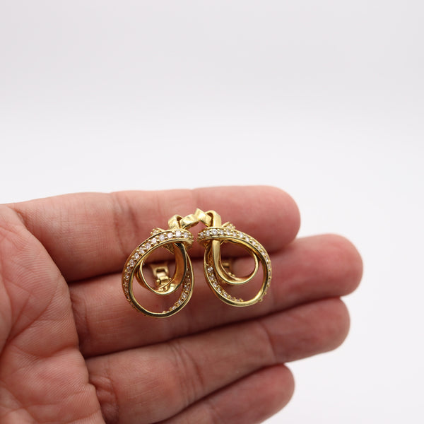 GUCCI 1970 Horse-Whip Clips Earrings In Solid 18Kt Yellow Gold & 1.68 Ctw Diamonds