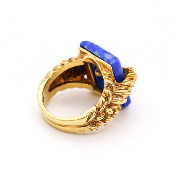 ITALIAN 1970 Twisted Modernist Ring In 18Kt Yellow Gold With Lapis Lazuli