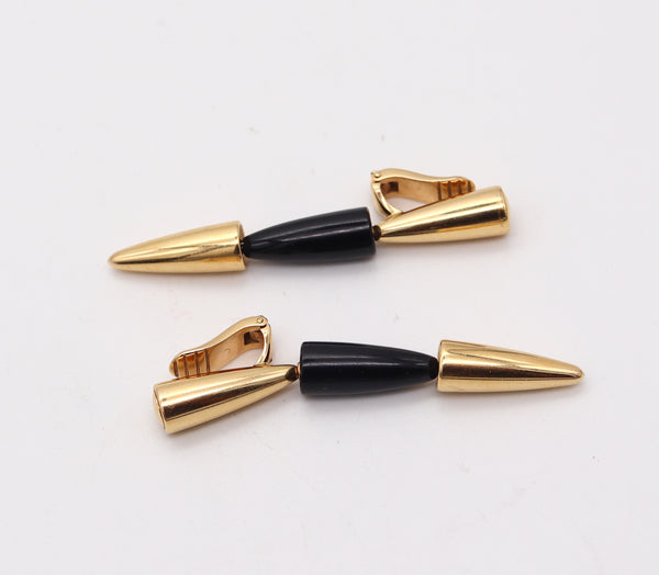 VHERNIER Milano Calla Dangle Drop Clips-On Earrings in 18 Kt Yellow Gold & Onyx