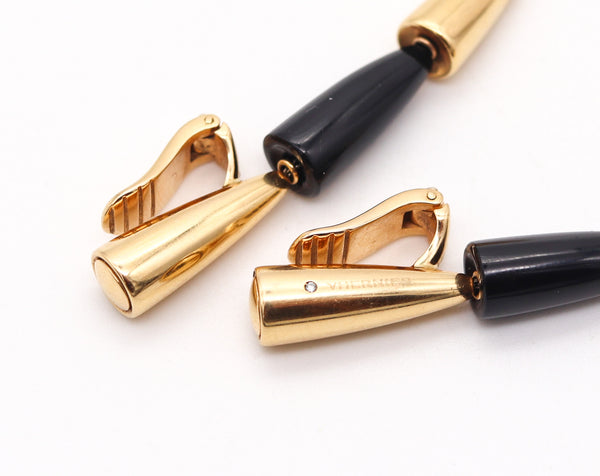 VHERNIER Milano Calla Dangle Drop Clips-On Earrings in 18 Kt Yellow Gold & Onyx