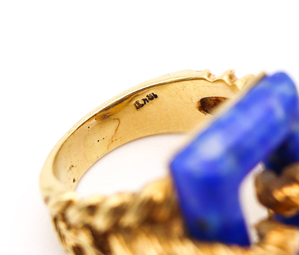 ITALIAN 1970 Twisted Modernist Ring In 18Kt Yellow Gold With Lapis Lazuli