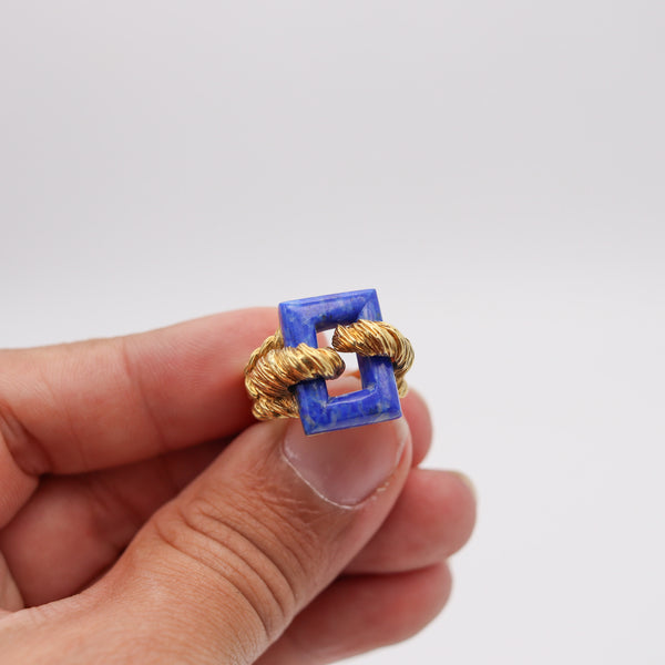 ITALIAN 1970 Twisted Modernist Ring In 18Kt Yellow Gold With Lapis Lazuli