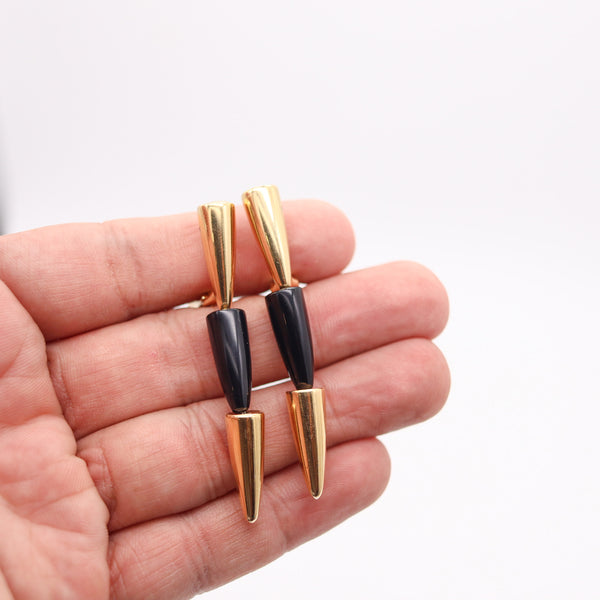 VHERNIER Milano Calla Dangle Drop Clips-On Earrings in 18 Kt Yellow Gold & Onyx