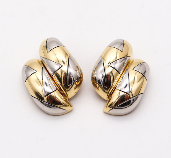 MICHAEL BONDANZA Geometric Clips-On Earrings In Platinum & 18Kt Yellow Gold