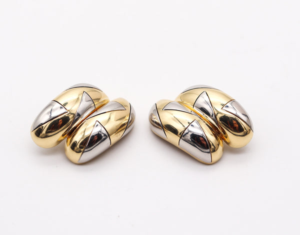 MICHAEL BONDANZA Geometric Clips-On Earrings In Platinum & 18Kt Yellow Gold
