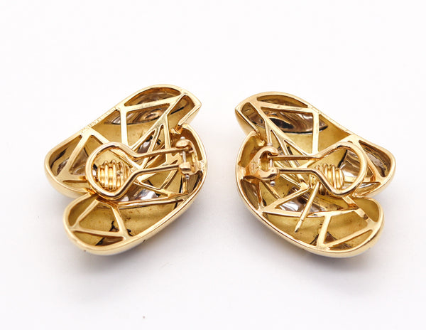 MICHAEL BONDANZA Geometric Clips-On Earrings In Platinum & 18Kt Yellow Gold