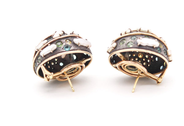 MARILYN COOPERMAN Earrings In 18Kt Gold Oxidized Sterling Sapphires & Pearls