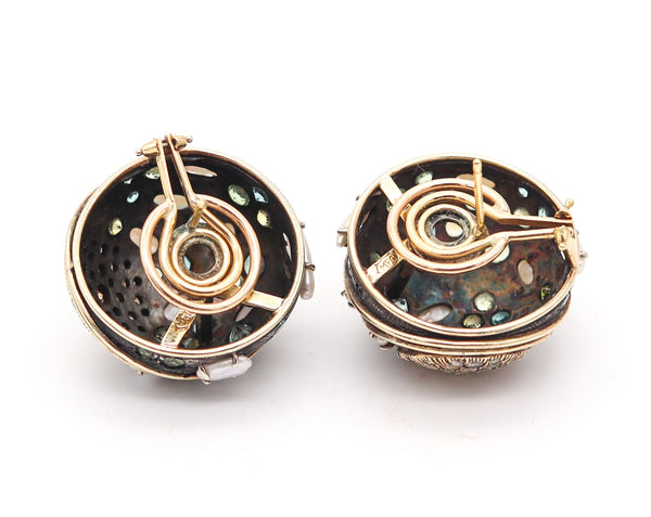 MARILYN COOPERMAN Earrings In 18Kt Gold Oxidized Sterling Sapphires & Pearls