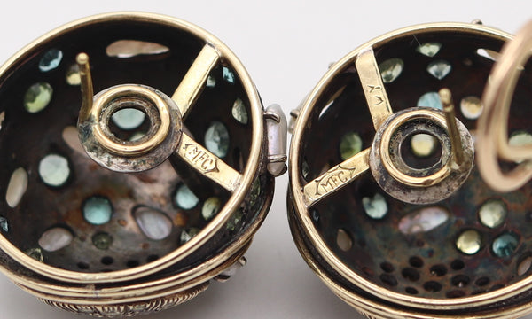 MARILYN COOPERMAN Earrings In 18Kt Gold Oxidized Sterling Sapphires & Pearls
