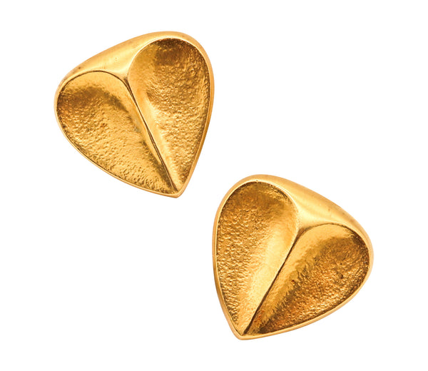 ZOLOTAS Greece Hearts Shaped Clips-On Earrings In Solid Hammered 22Kt Yellow Gold