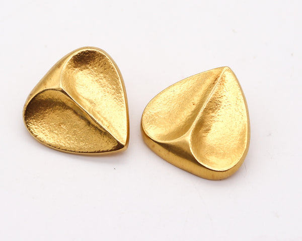 ZOLOTAS Greece Hearts Shaped Clips-On Earrings In Solid Hammered 22Kt Yellow Gold