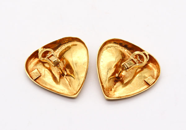ZOLOTAS Greece Hearts Shaped Clips-On Earrings In Solid Hammered 22Kt Yellow Gold