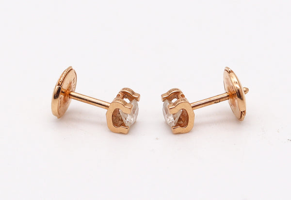 CARTIER Paris Gia Certified Studs Earrings 18Kt Gold With 0.50 Cts H VS 1 Diamonds