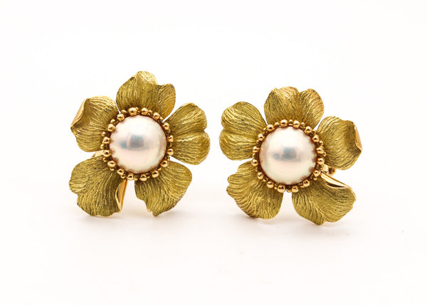 TIFFANY & CO. Large Flowers Earrings In 18Kt Yellow Gold With Round White Pearls