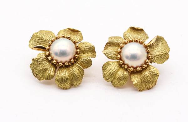TIFFANY & CO. Large Flowers Earrings In 18Kt Yellow Gold With Round White Pearls