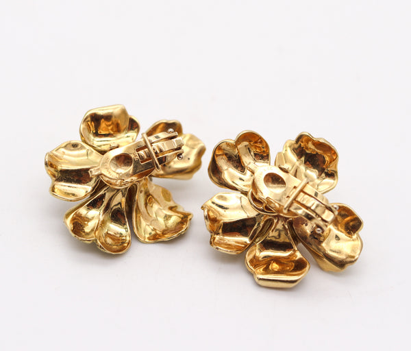 TIFFANY & CO. Large Flowers Earrings In 18Kt Yellow Gold With Round White Pearls