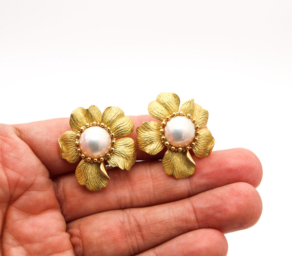TIFFANY & CO. Large Flowers Earrings In 18Kt Yellow Gold With Round White Pearls