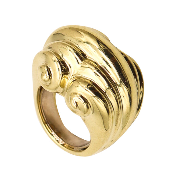 DAVID WEBB 1975 New York Scrolls Cocktail Ring In Solid 18Kt Yellow Gold