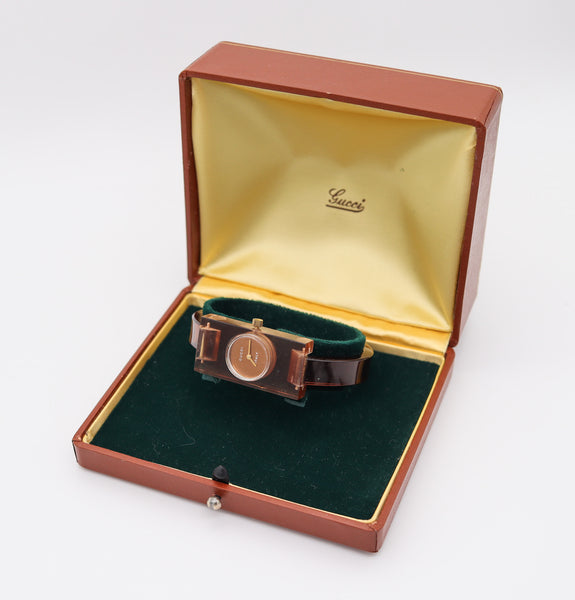 GUCCI Firenze Vintage Ladies Geometric Wristwatch In Translucent Lucite With Box