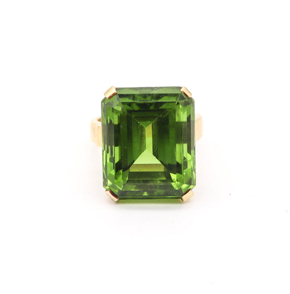 CERTIFIED Cocktail Ring In 18Kt Yellow Gold With Rare 31.56 Cts Green Peridot