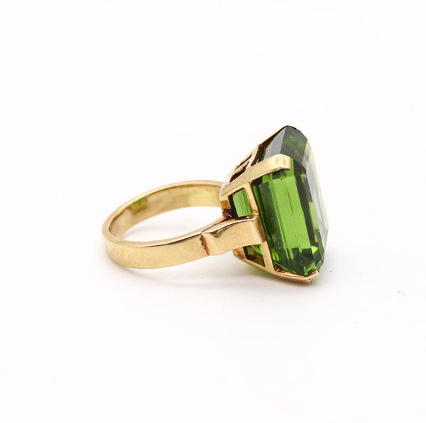 CERTIFIED Cocktail Ring In 18Kt Yellow Gold With Rare 31.56 Cts Green Peridot