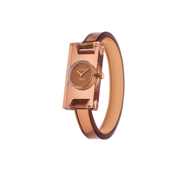 GUCCI Firenze Vintage Ladies Geometric Wristwatch In Translucent Lucite With Box
