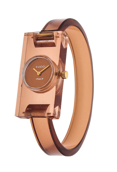 GUCCI Firenze Vintage Ladies Geometric Wristwatch In Translucent Lucite With Box