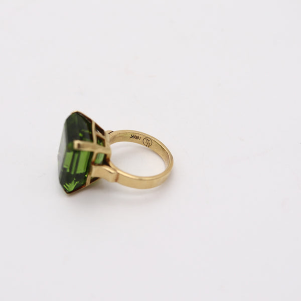CERTIFIED Cocktail Ring In 18Kt Yellow Gold With Rare 31.56 Cts Green Peridot