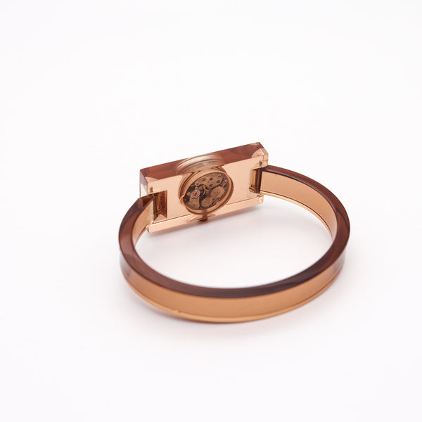 GUCCI Firenze Vintage Ladies Geometric Wristwatch In Translucent Lucite With Box