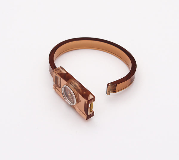 GUCCI Firenze Vintage Ladies Geometric Wristwatch In Translucent Lucite With Box