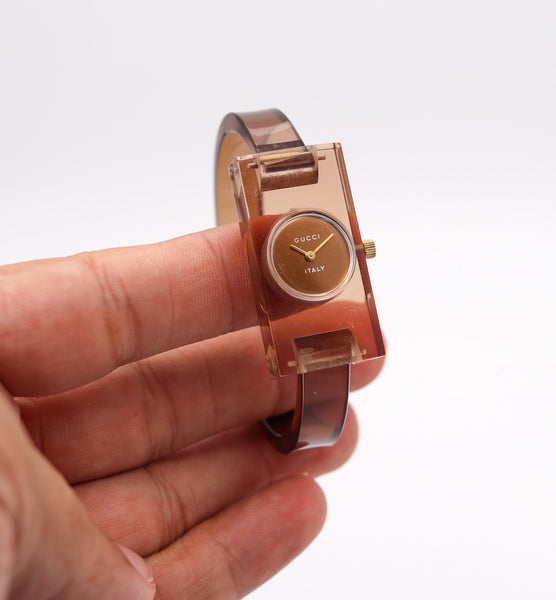 GUCCI Firenze Vintage Ladies Geometric Wristwatch In Translucent Lucite With Box