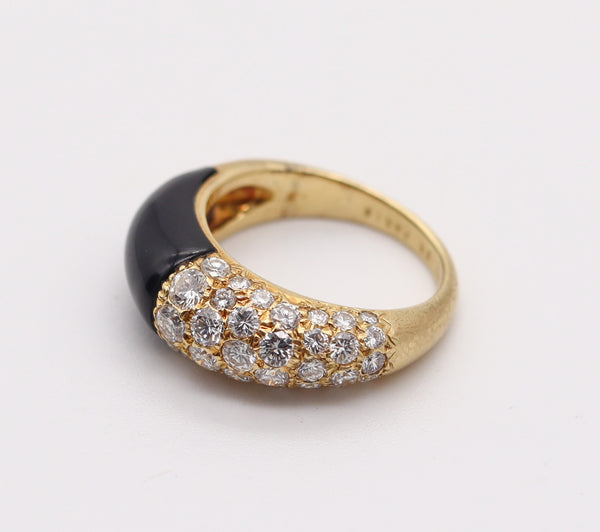CARTIER Paris 1970 Andre Vassort Ring In 18Kt Gold With 3.36 Ctw Diamonds & Onyx