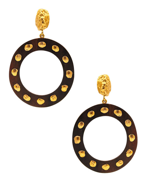 GRAZIA & MARICA VOZZA Circles Ebony-Wood Dangle Earrings In 18Kt Yellow Gold