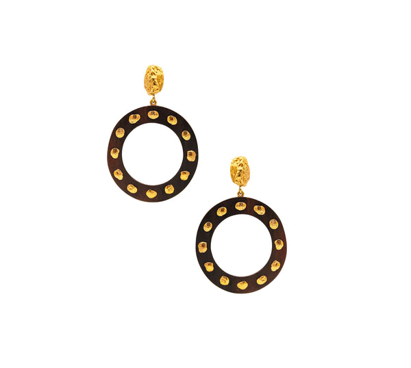 GRAZIA & MARICA VOZZA Circles Ebony-Wood Dangle Earrings In 18Kt Yellow Gold