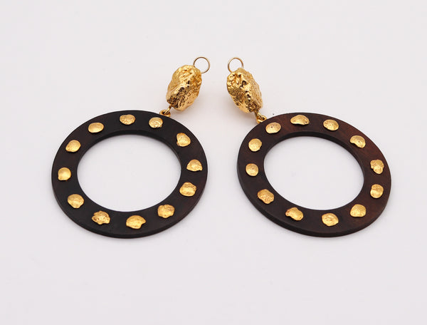 GRAZIA & MARICA VOZZA Circles Ebony-Wood Dangle Earrings In 18Kt Yellow Gold