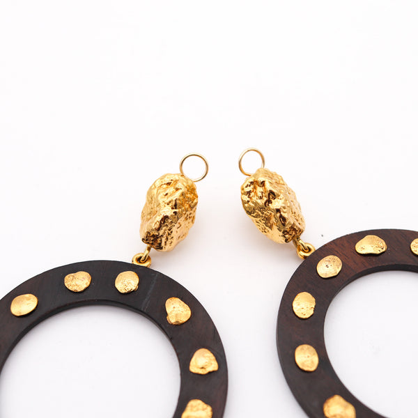 GRAZIA & MARICA VOZZA Circles Ebony-Wood Dangle Earrings In 18Kt Yellow Gold