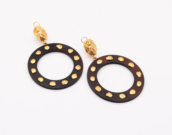 GRAZIA & MARICA VOZZA Circles Ebony-Wood Dangle Earrings In 18Kt Yellow Gold
