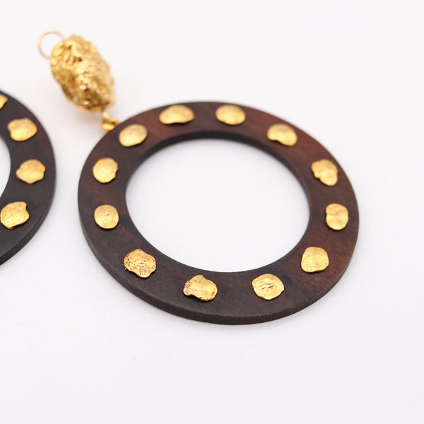 GRAZIA & MARICA VOZZA Circles Ebony-Wood Dangle Earrings In 18Kt Yellow Gold