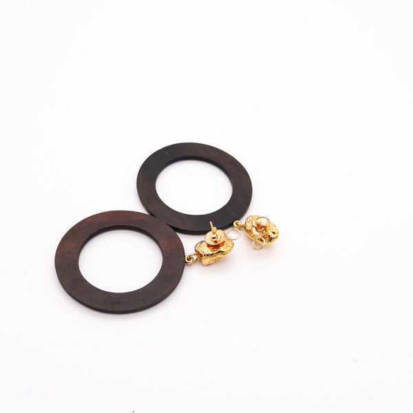 GRAZIA & MARICA VOZZA Circles Ebony-Wood Dangle Earrings In 18Kt Yellow Gold