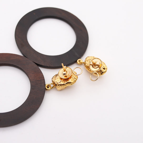GRAZIA & MARICA VOZZA Circles Ebony-Wood Dangle Earrings In 18Kt Yellow Gold