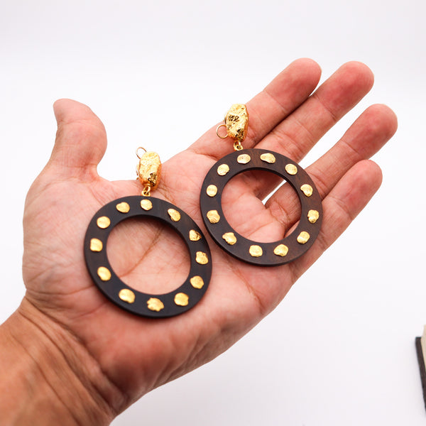 GRAZIA & MARICA VOZZA Circles Ebony-Wood Dangle Earrings In 18Kt Yellow Gold