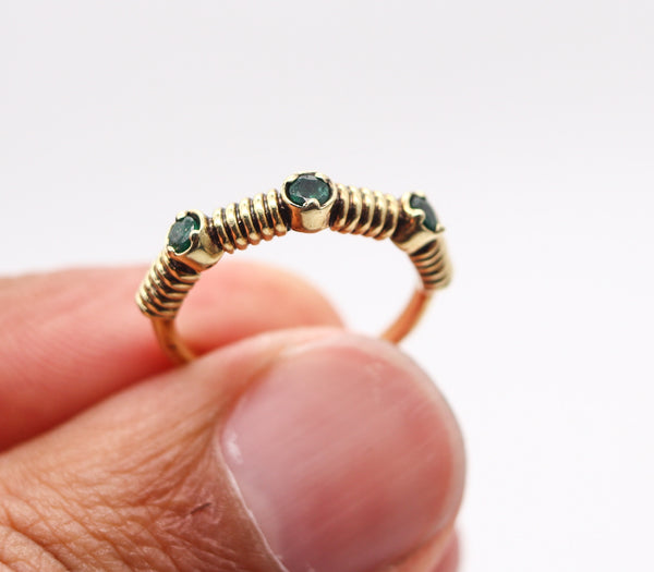 TWISTED WIRES Band Ring In 18Kt Yellow Gold With Three Green Emeralds