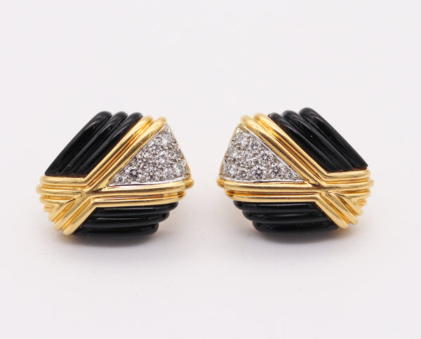 CHARLES TURI Pair Of Clips Earrings In 18Kt Gold With 1.30 Ctw In Diamonds & Onyxes
