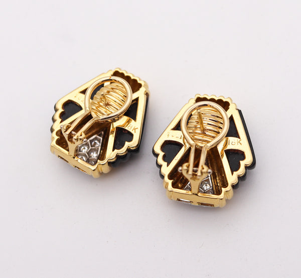 CHARLES TURI Pair Of Clips Earrings In 18Kt Gold With 1.30 Ctw In Diamonds & Onyxes