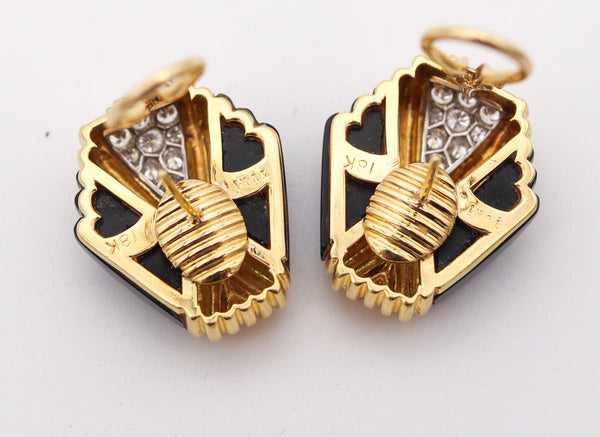 CHARLES TURI Pair Of Clips Earrings In 18Kt Gold With 1.30 Ctw In Diamonds & Onyxes