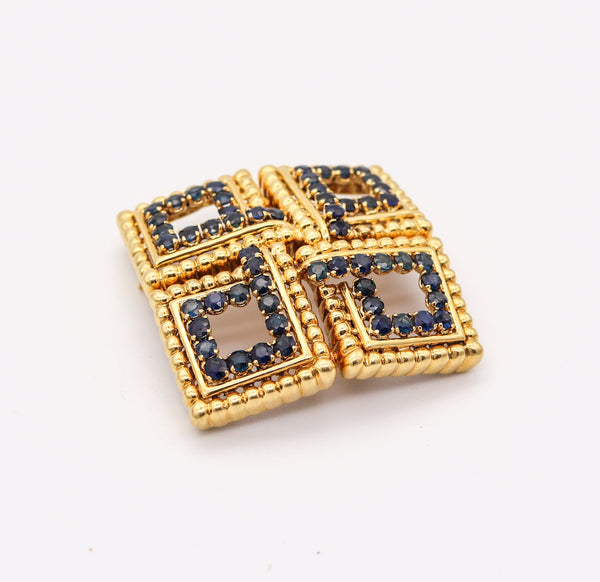 TIFFANY & CO. 1970 Squared Brooch In 18Kt Yellow Gold With 5.60 Ctw In Sapphires