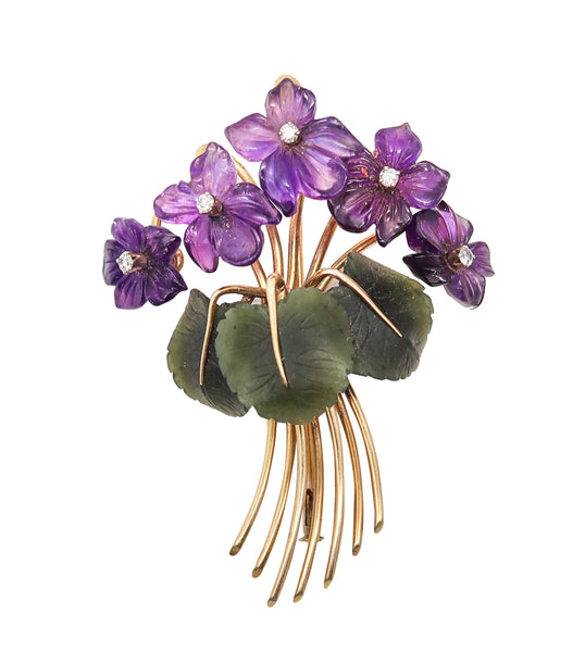 ANTON JANDA Austria 1950 Parure Set In 14Kt Gold Diamonds. Nephrite & Amethysts